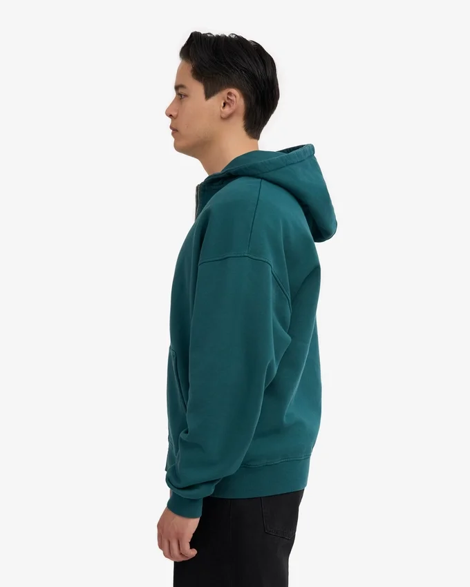 Sudadera con capucha y cremallera de talla grande orgánica - Verde océano
