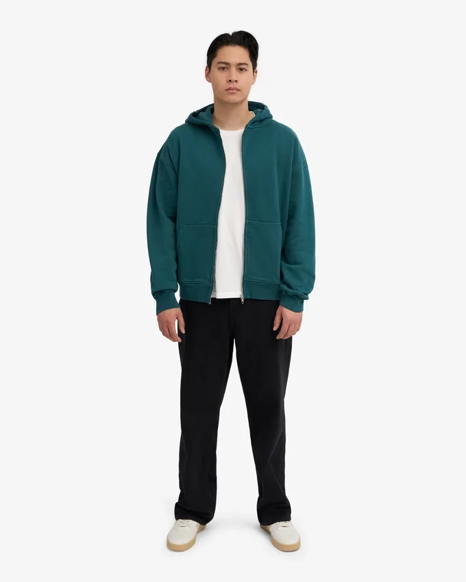 Sudadera con capucha y cremallera de talla grande orgánica - Verde océano