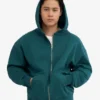 Sudadera con capucha y cremallera de talla grande orgánica - Verde océano