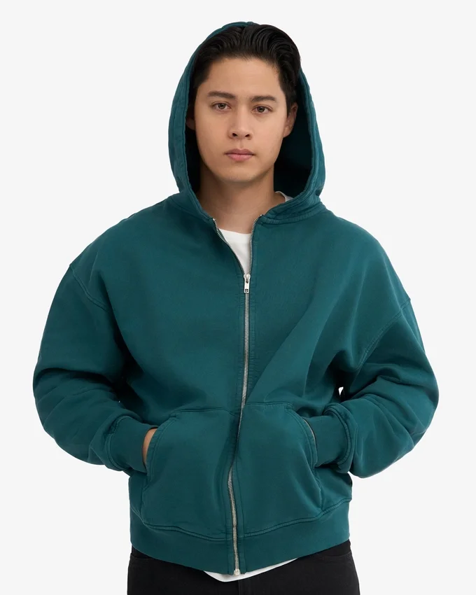 Sudadera con capucha y cremallera de talla grande orgánica - Verde océano
