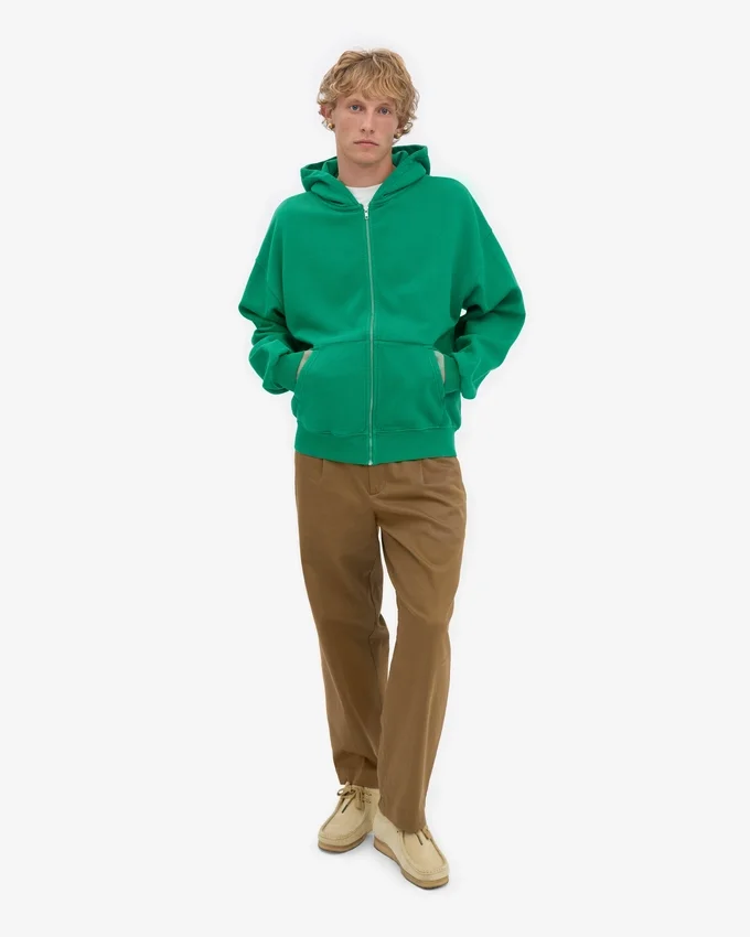Sudadera con capucha y cremallera extragrande orgánica - Verde Kelly