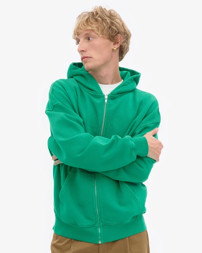 Sudadera con capucha y cremallera extragrande orgánica - Verde Kelly