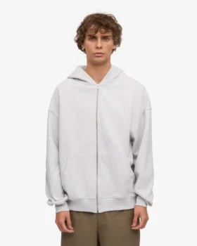 Sudadera con capucha y cremallera orgánica de corte oversize – Mezcla de nieve