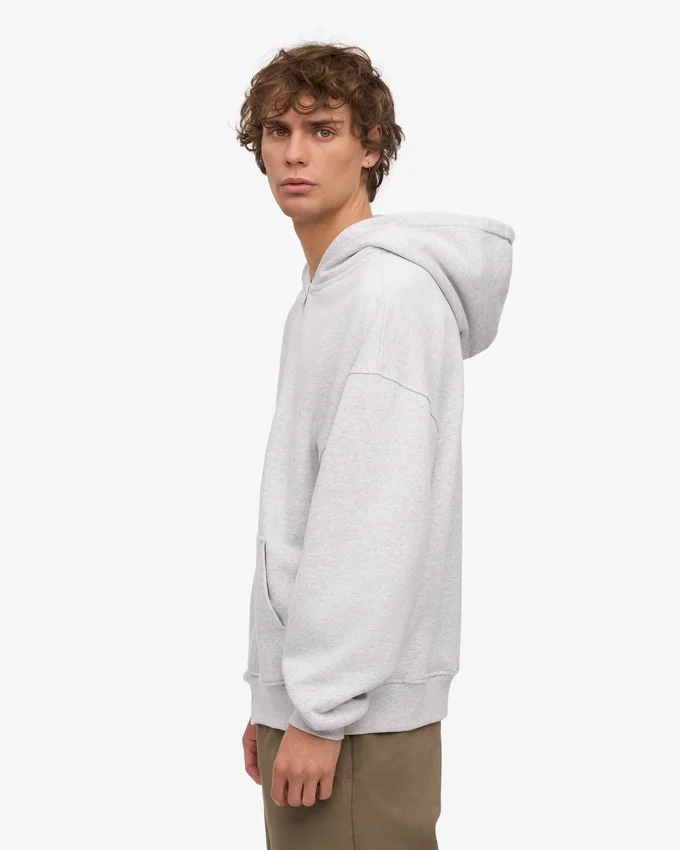 Sudadera con capucha y cremallera orgánica de corte oversize - Mezcla de nieve