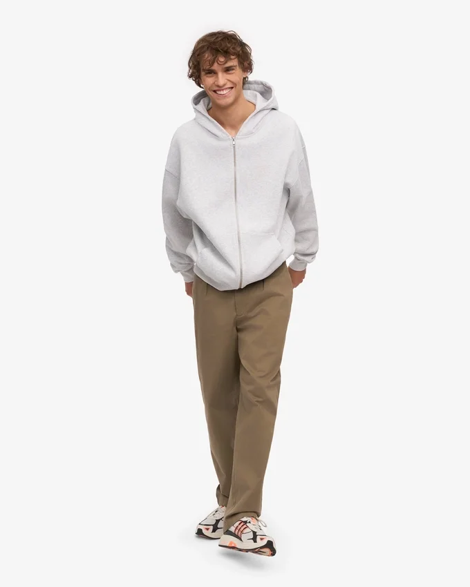 Sudadera con capucha y cremallera orgánica de corte oversize - Mezcla de nieve