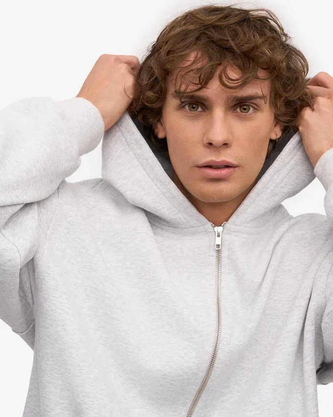 Sudadera con capucha y cremallera orgánica de corte oversize - Mezcla de nieve