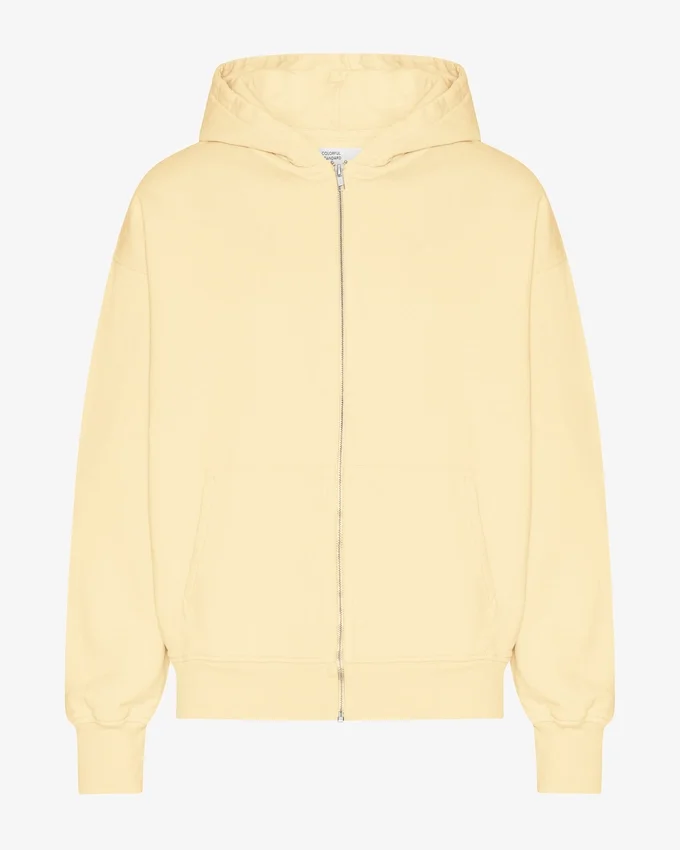 Sudadera con capucha y cremallera orgánica de talla grande - Amarillo suave