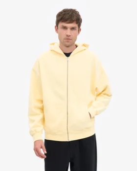 Sudadera con capucha y cremallera orgánica de talla grande – Amarillo suave