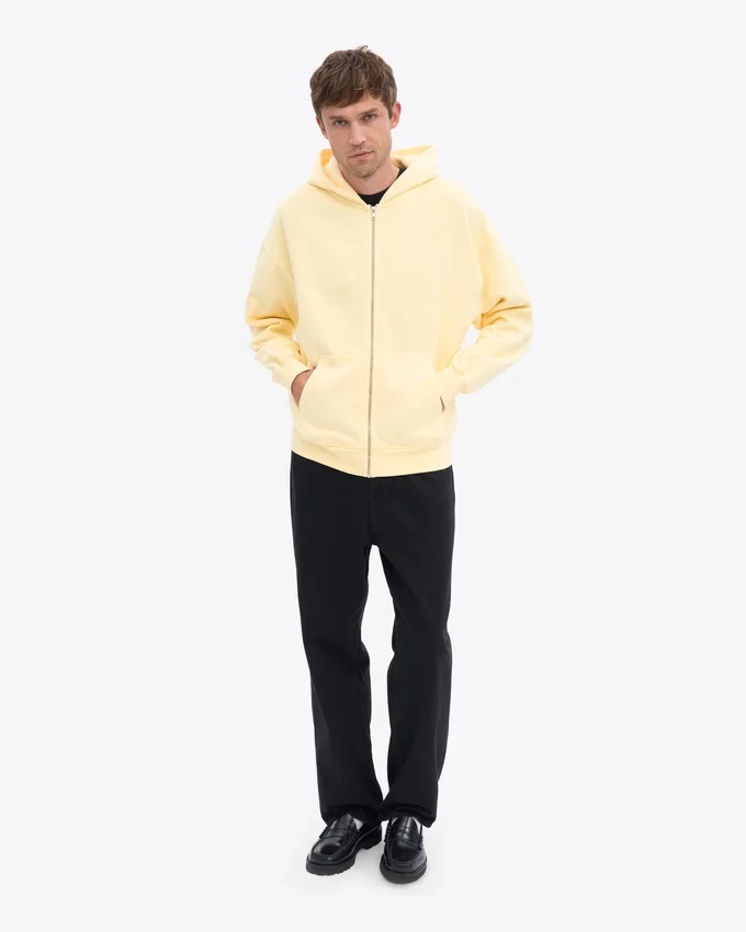 Sudadera con capucha y cremallera orgánica de talla grande - Amarillo suave