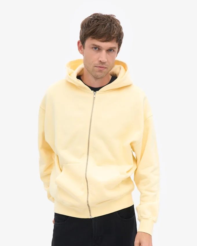 Sudadera con capucha y cremallera orgánica de talla grande - Amarillo suave