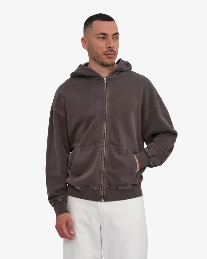 Sudadera con capucha y cremallera orgánica de talla grande - Faded Mud