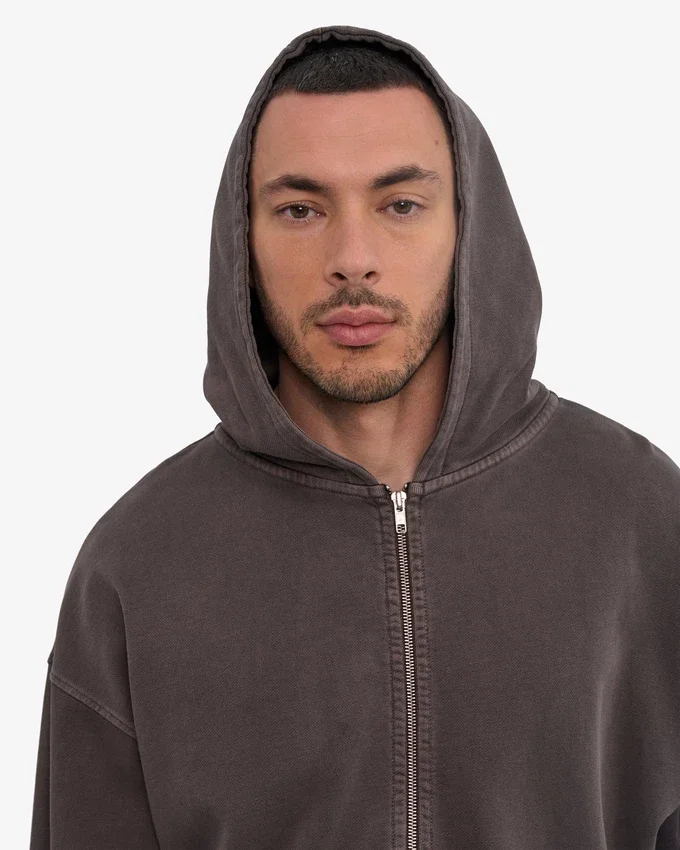 Sudadera con capucha y cremallera orgánica de talla grande - Faded Mud