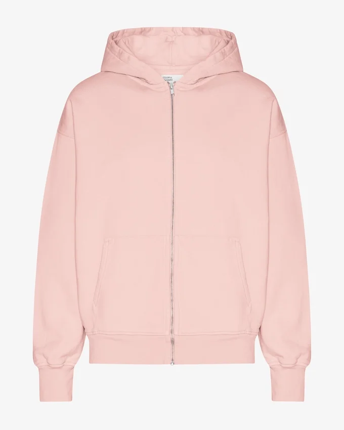 Sudadera con capucha y cremallera oversize orgánica - Rosa descolorido