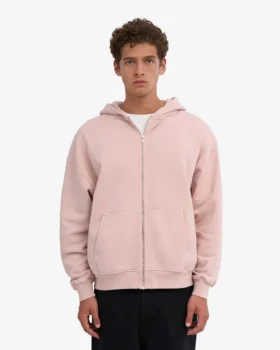 Sudadera con capucha y cremallera oversize orgánica – Rosa descolorido