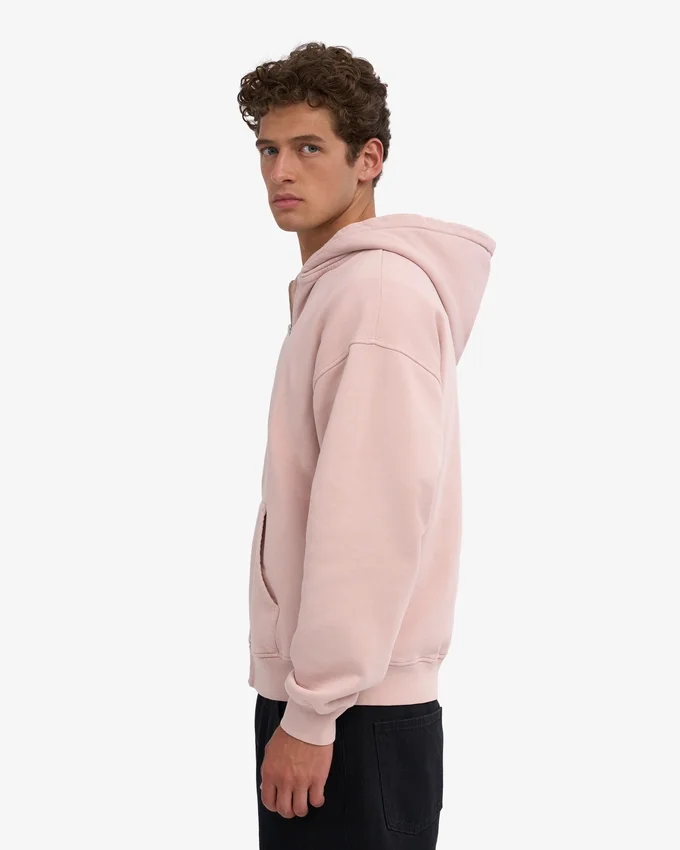 Sudadera con capucha y cremallera oversize orgánica - Rosa descolorido