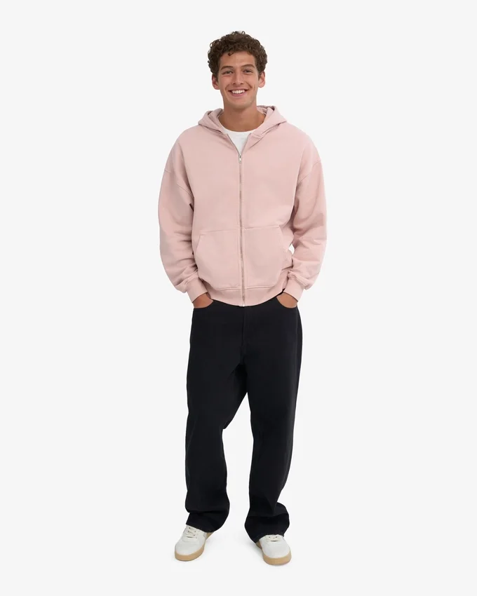 Sudadera con capucha y cremallera oversize orgánica - Rosa descolorido