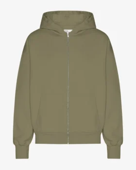 Sudadera con capucha y cremallera oversize orgánica - Verde oliva apagado
