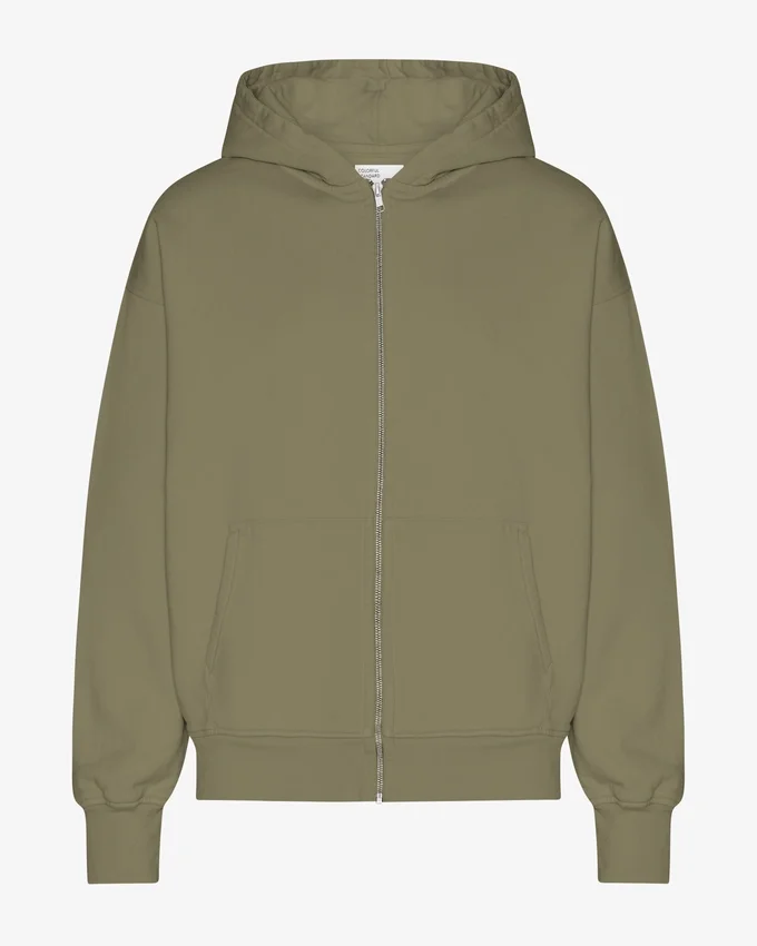 Sudadera con capucha y cremallera oversize orgánica - Verde oliva apagado