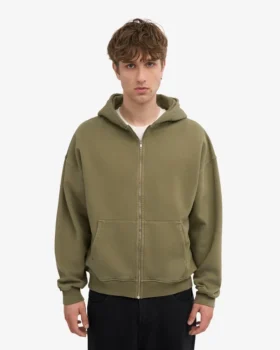 Sudadera con capucha y cremallera oversize orgánica – Verde oliva apagado