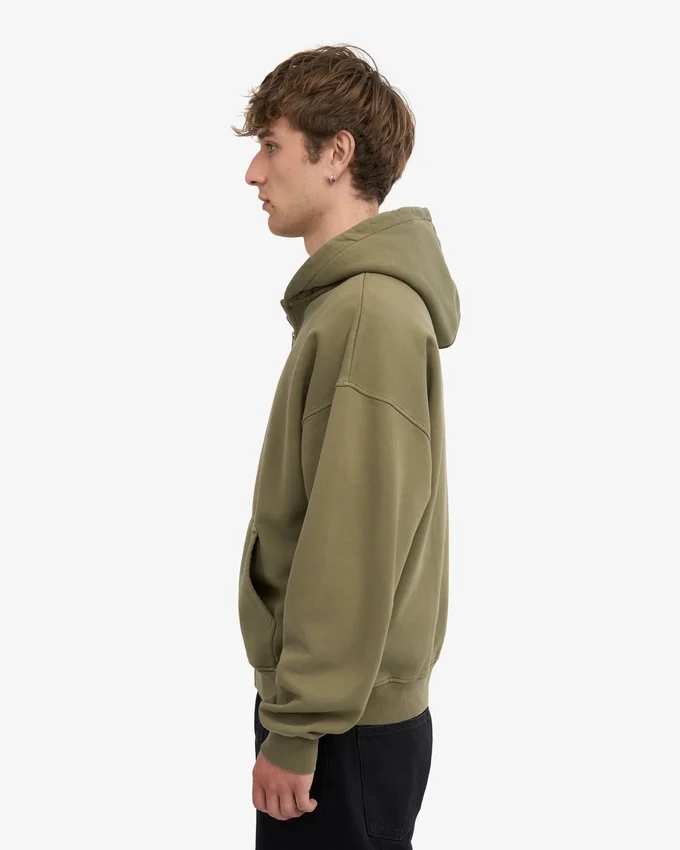 Sudadera con capucha y cremallera oversize orgánica - Verde oliva apagado