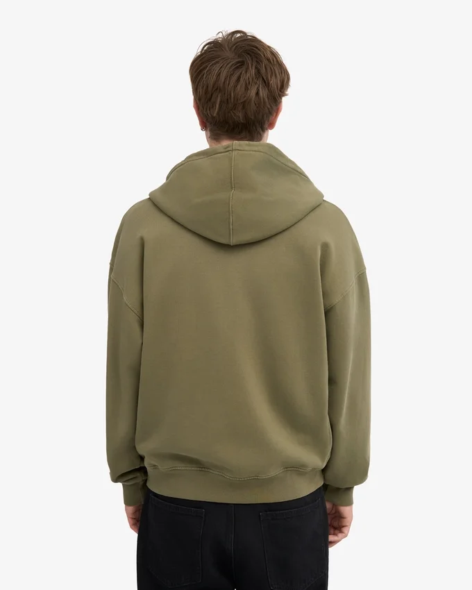 Sudadera con capucha y cremallera oversize orgánica - Verde oliva apagado