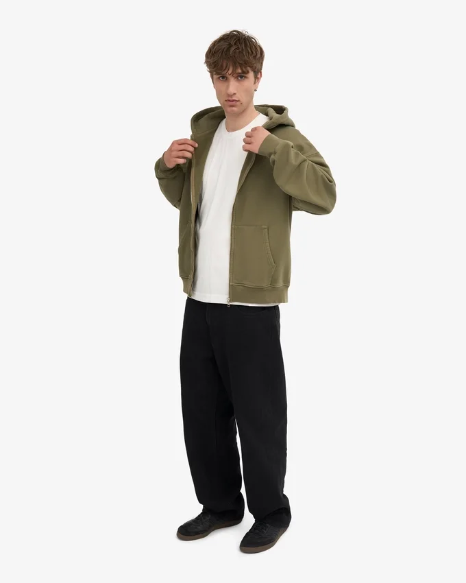 Sudadera con capucha y cremallera oversize orgánica - Verde oliva apagado