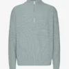 Sudadera con jerséu de media cremallera de lana merino - Azul acero
