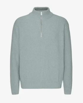 Sudadera con jerséu de media cremallera de lana merino - Azul acero