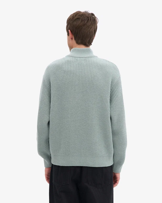 Sudadera con jerséu de media cremallera de lana merino - Azul acero