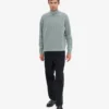 Sudadera con jerséu de media cremallera de lana merino - Azul acero