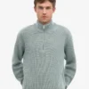 Sudadera con jerséu de media cremallera de lana merino - Azul acero