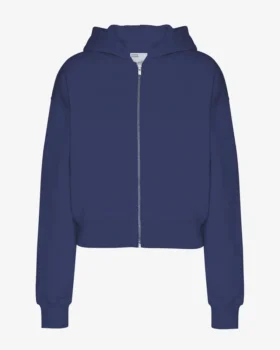 Sudadera corta con capucha y cremallera orgánica - Azul marino