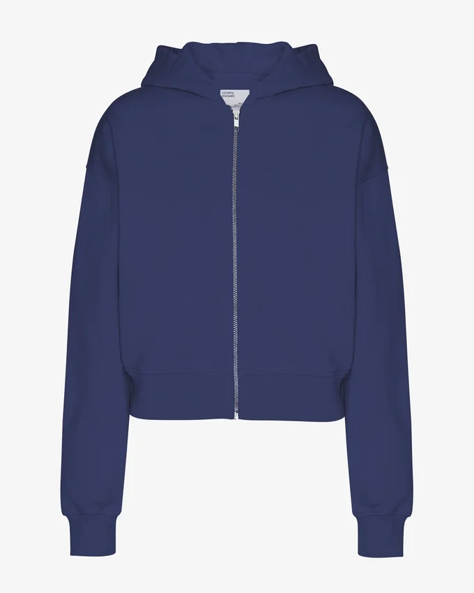 Sudadera corta con capucha y cremallera orgánica - Azul marino