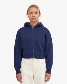Sudadera corta con capucha y cremallera orgánica – Azul marino