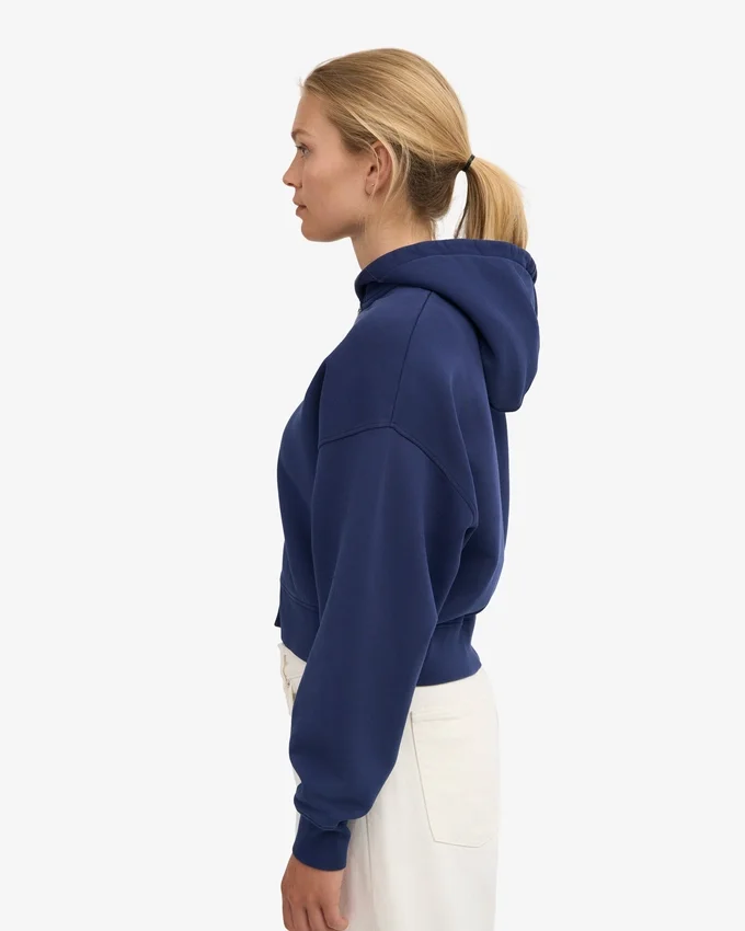 Sudadera corta con capucha y cremallera orgánica - Azul marino