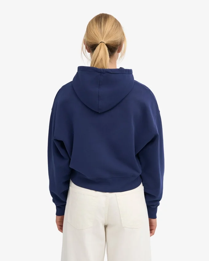 Sudadera corta con capucha y cremallera orgánica - Azul marino