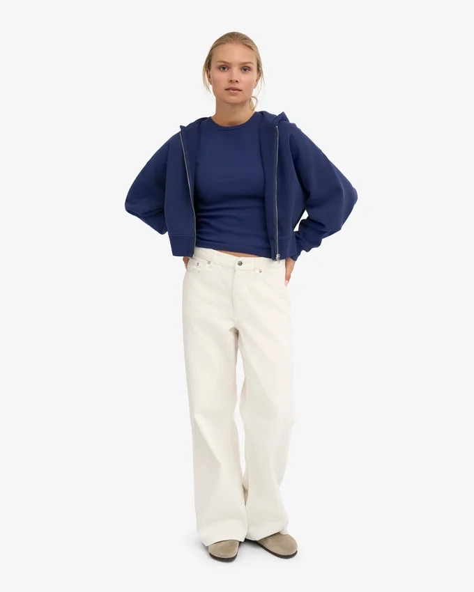 Sudadera corta con capucha y cremallera orgánica - Azul marino