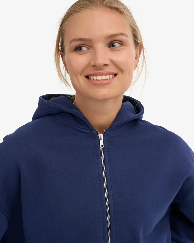 Sudadera corta con capucha y cremallera orgánica - Azul marino