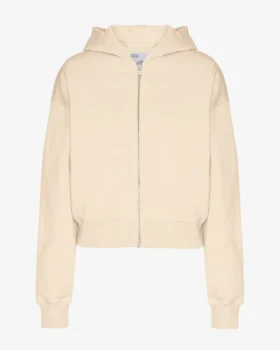 Sudadera corta con capucha y cremallera orgánica - Blanco marfil