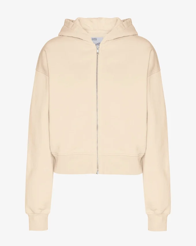 Sudadera corta con capucha y cremallera orgánica - Blanco marfil