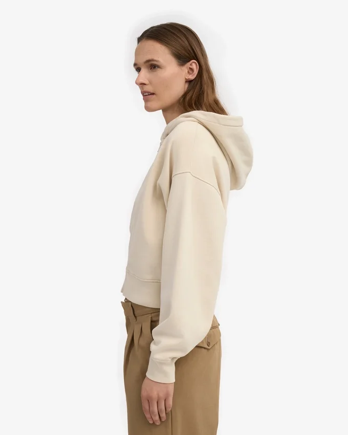 Sudadera corta con capucha y cremallera orgánica - Blanco marfil