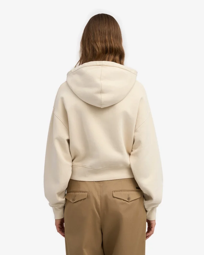 Sudadera corta con capucha y cremallera orgánica - Blanco marfil
