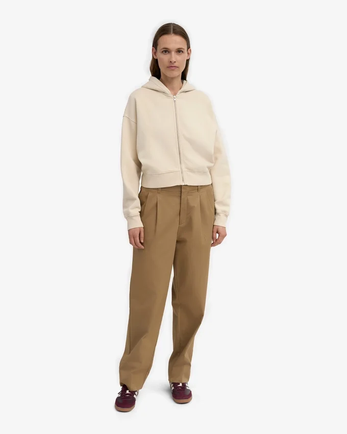 Sudadera corta con capucha y cremallera orgánica - Blanco marfil
