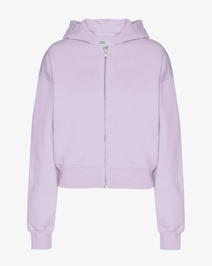 Sudadera corta con capucha y cremallera orgánica - Lavanda suave