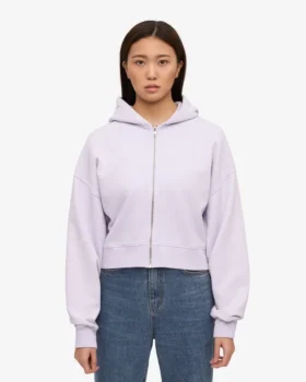 Sudadera corta con capucha y cremallera orgánica – Lavanda suave