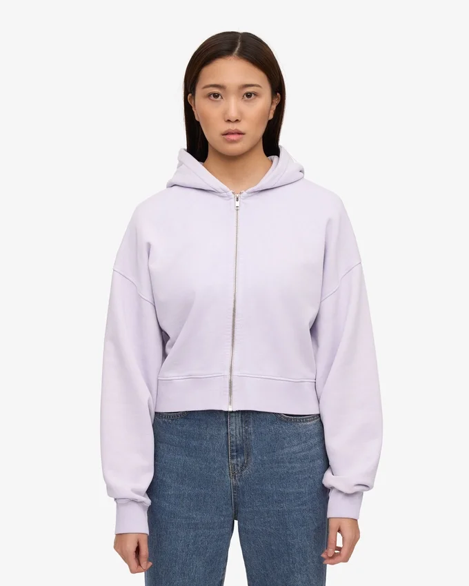 Sudadera corta con capucha y cremallera orgánica - Lavanda suave