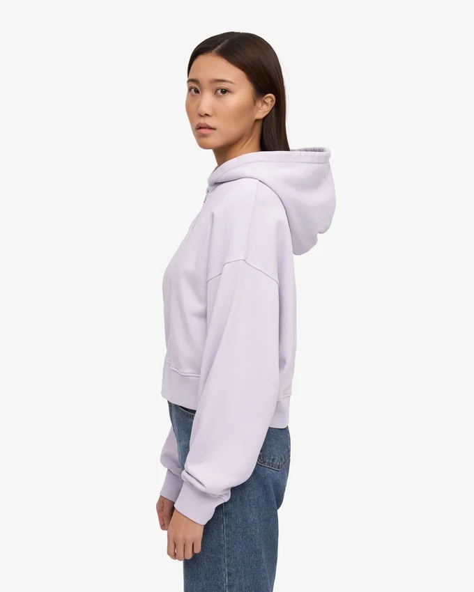 Sudadera corta con capucha y cremallera orgánica - Lavanda suave