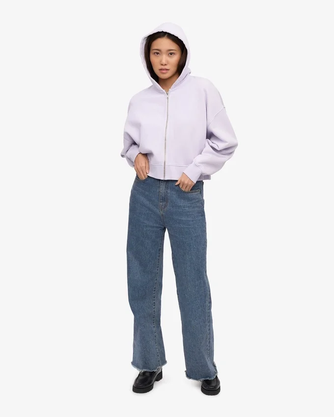Sudadera corta con capucha y cremallera orgánica - Lavanda suave