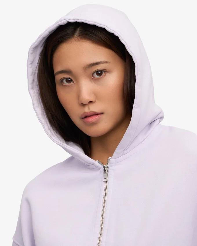 Sudadera corta con capucha y cremallera orgánica - Lavanda suave