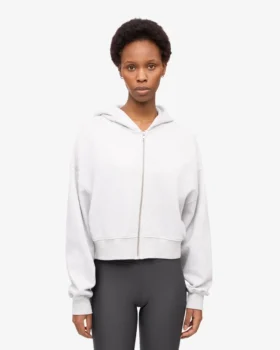 Sudadera corta con capucha y cremallera orgánica – Mezcla de colores nieve